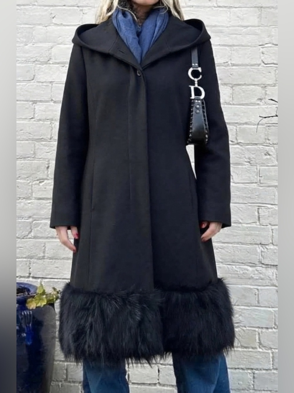 Max & Co STUNNING Black Wool Hooded Coat with Faux Fur Trim 🔥☄️✨🌟 - Size 4